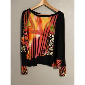 Eva Varro Tunic Top Womens Medium Multicolor Abstract Asymmetric Hem Boho Artsy